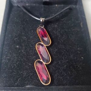 Purple Stoned Pendant with Black Rope